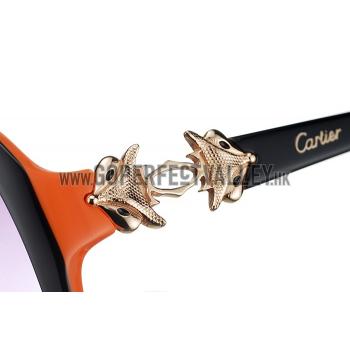 Cartier Golden Finish Logo Detail Black And Orange Frame Sunglasses 308272