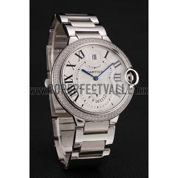 Swiss Cartier Ballon Bleu Two Timezone White Dial Diamond Case Stainless  Steel Bracelet 1453878