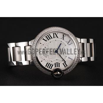 Swiss Cartier Ballon Bleu Two Timezone White Dial Diamond Case Stainless  Steel Bracelet 1453878