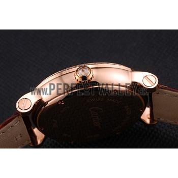 Cartier Rotonde Brown Dial Gold Case With Jewels Brown Leather Strap  622759 Replica