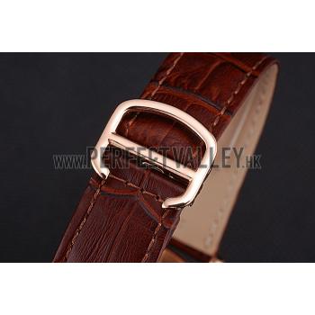 Cartier Rotonde Brown Dial Gold Case With Jewels Brown Leather Strap  622759 Replica