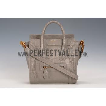 Celine Nano Luggage Crocodile Grey