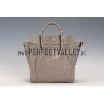 Celine Nano Luggage Crocodile Grey