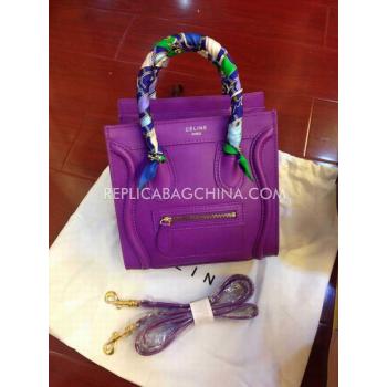 Celine Handbag Calfskin Purple