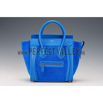 Celine Micro Luggage Blue Leather/Suede Leather