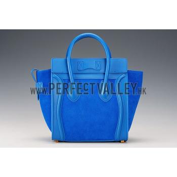 Celine Micro Luggage Blue Leather/Suede Leather