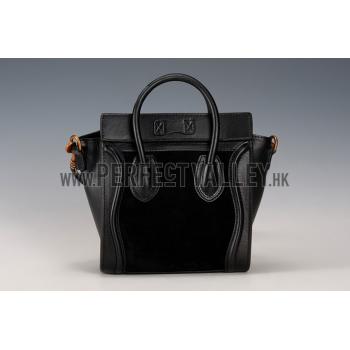 Celine Nano Luggage Black Leather and Suede