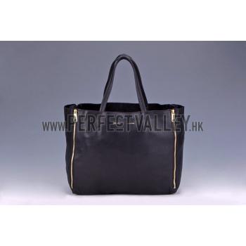 Replica Celine Cabas Gusset Large Black Leather Shoulder Bag