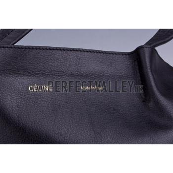 Replica Celine Cabas Gusset Large Black Leather Shoulder Bag