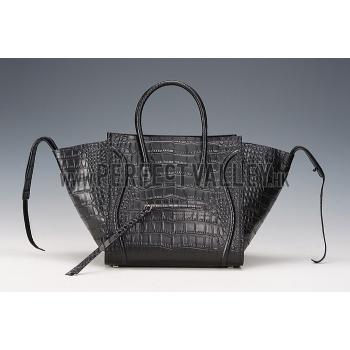 Cheap Celine Phantom Medium Black Crocodile Leather