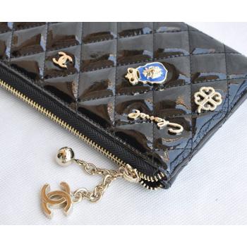 Chanel Wallet 37241 Black Enamel Small Wallet Replica