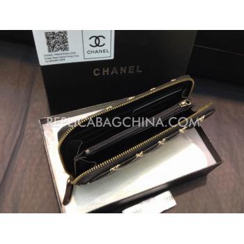 Replica Chanel Black Purse Wallet Genuine Leather