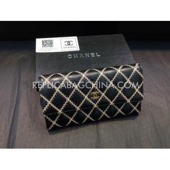 Replica Chanel Black Purse Wallet Genuine Leather