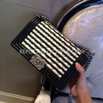 Chanel Stripe White Shoulder Bag Le Boy Lambskin