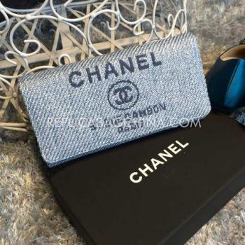 Quality Chanel Folding Linen Grey Purse Wallet Canvas