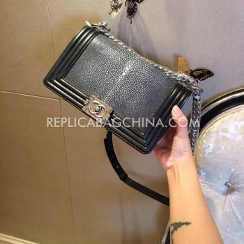 Replica Chanel Shoulder Bag Leather Black Le Boy