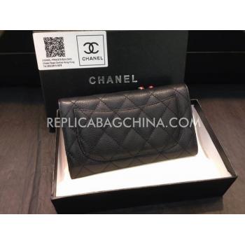 Chanel Black Genuine Leather Wallet Purse Replica HM01360