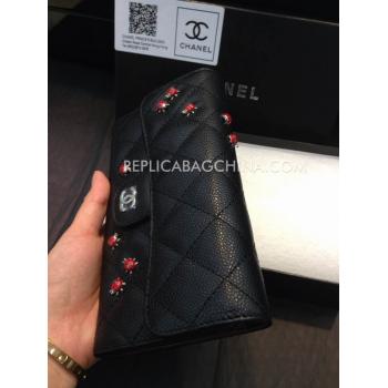 Chanel Black Genuine Leather Wallet Purse Replica HM01360