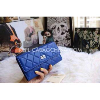 Chanel Calfskin Purse Wallet Lattice Pattern Blue