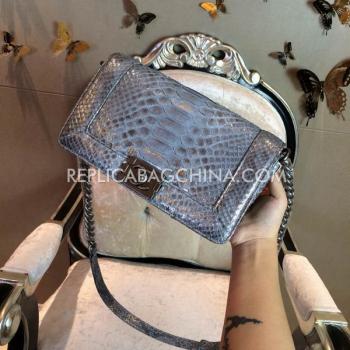 Chanel Le Boy Silver Snakeskin Cross Body Bag