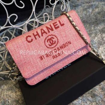 Cheap Chanel Embroidery Pink Wallet Canvas Purse