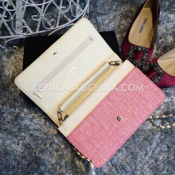 Cheap Chanel Embroidery Pink Wallet Canvas Purse