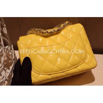 Chanel Patent Leather Mini Yellow  Flap Handbag Replica