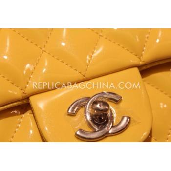 Chanel Patent Leather Mini Yellow  Flap Handbag Replica