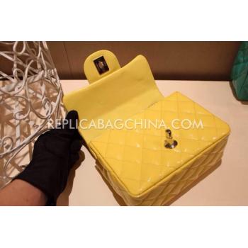 Chanel Patent Leather Mini Yellow  Flap Handbag Replica