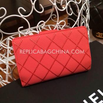 Chanel Wallet Lattice Pattern Red Purse Calfskin