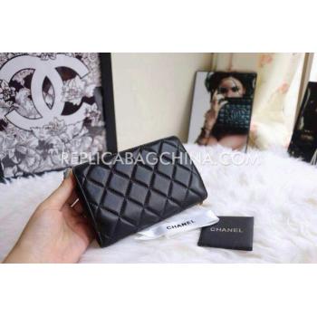 Chanel Wallet Purse Lattice Pattern Black Calfskin