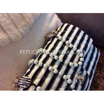 Chanel Handbag Shoulder Bag Stripe And Pearl Chain White Lambskin