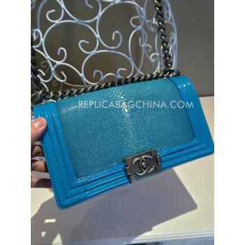 Replica Chanel Le Boy Shoulder Bag Chain Blue Calfskin