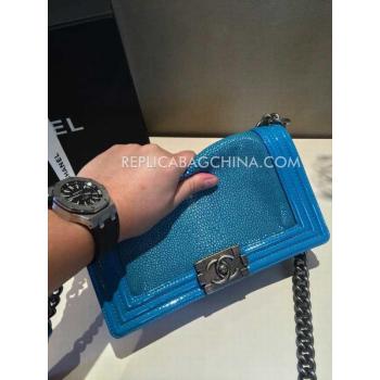 Replica Chanel Le Boy Shoulder Bag Chain Blue Calfskin