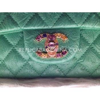 Chanel  Flap Rhinestone Buckle Green Handbag Patent Leather