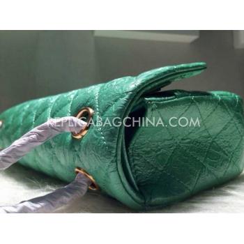 Chanel  Flap Rhinestone Buckle Green Handbag Patent Leather