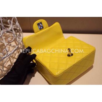 Cheap Chanel  Flap Handbag Mini Yellow Snakeskin