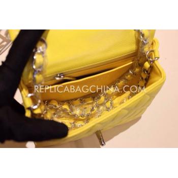 Cheap Chanel  Flap Handbag Mini Yellow Snakeskin