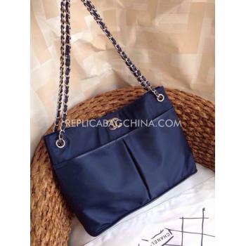 Chanel Nylon Shoulder Bag Handbag Blue