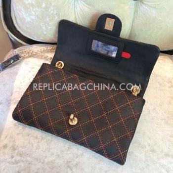 Replica Chanel Leather Handbag Embroidery Black