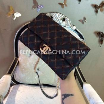 Replica Chanel Leather Handbag Embroidery Black