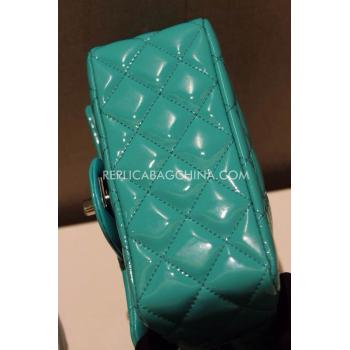 Chanel Patent Leather Handbag Mini Green  Flap Replica