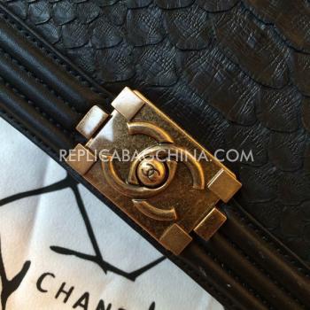 Chanel Black Le Boy Snakeskin Shoulder Bag