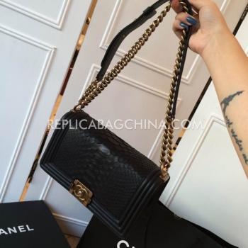 Chanel Black Le Boy Snakeskin Shoulder Bag