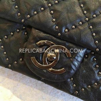 Chanel Calfskin Cross Body Bag Rivet Black  Flap