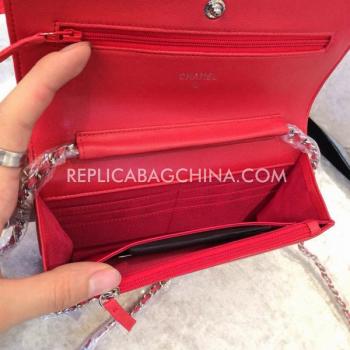 Chanel Shoulder Bag Calfskin Red  Flap