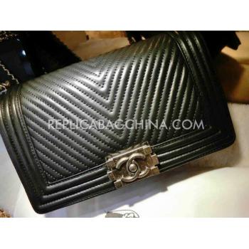 Chanel Shoulder Bag Calfskin Wrinkle Black Le Boy