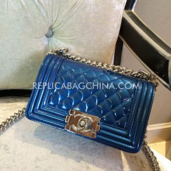 Cheap Chanel Blue Shoulder Bag Le Boy Leather