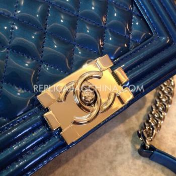 Cheap Chanel Blue Shoulder Bag Le Boy Leather