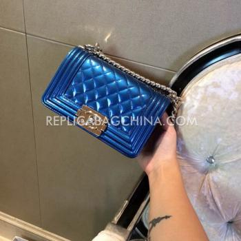 Cheap Chanel Blue Shoulder Bag Le Boy Leather